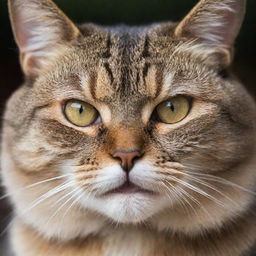 A close-up portrait of an angry-looking cat