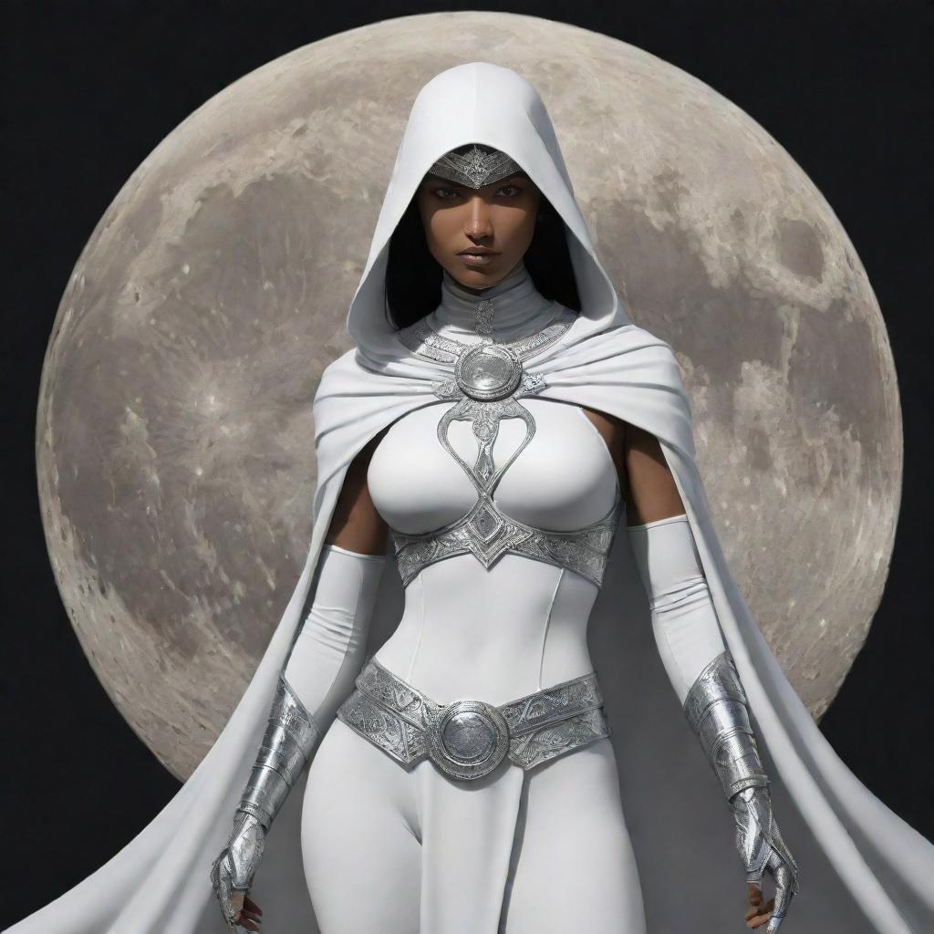 A female interpretation of Khonshu, the Moon Knight's god, maintaining Khonshu's iconic elements while adding femininity to the character.