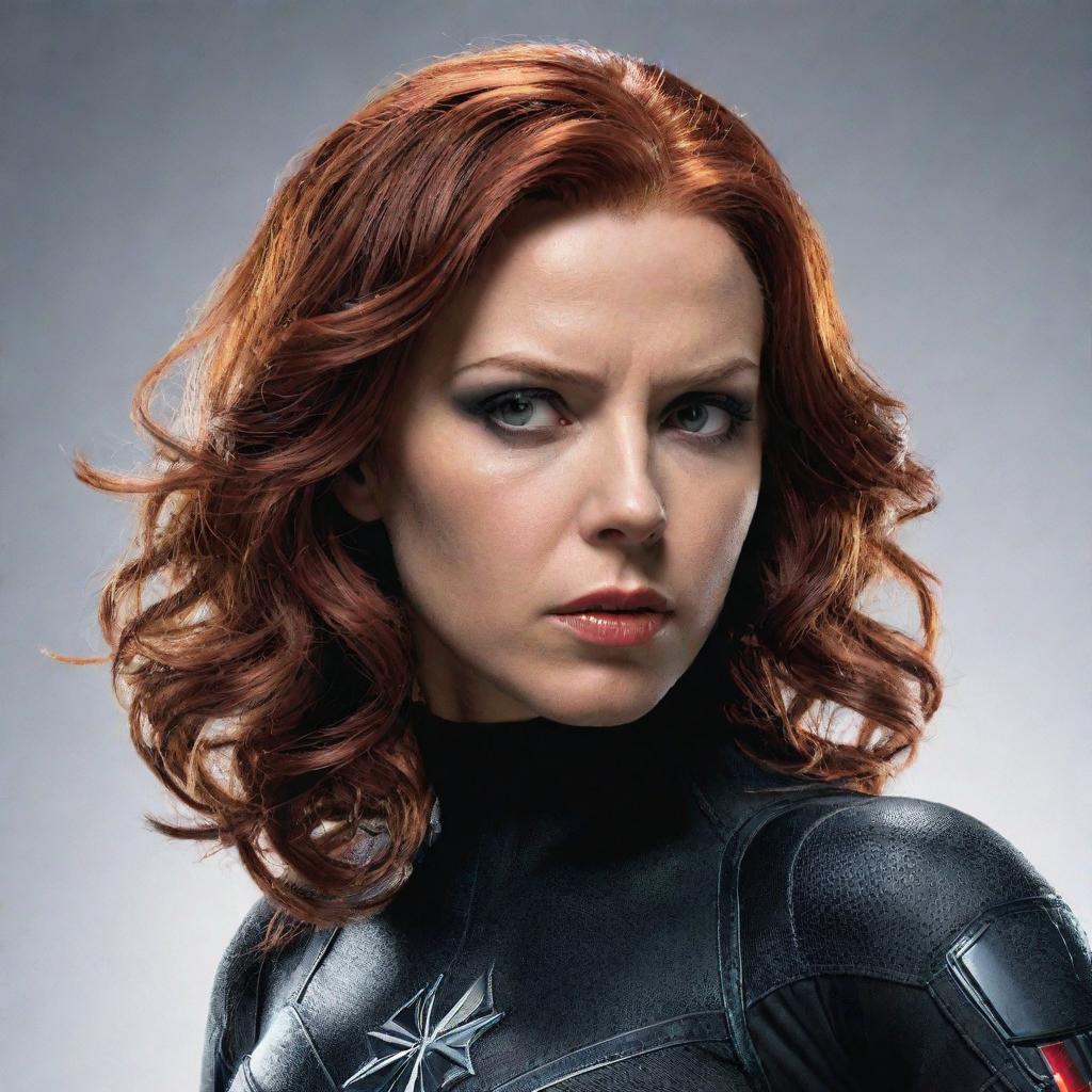 Black Widow, the well-known Marvel superhero, with white paste on her face, creating an intriguing contrast with her usual appearance.