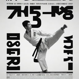 A poster featuring the text 'Taekwondo 3 Steps Self-Defense Number 1' with high contrast, bold typography, and dynamic martial arts imagery.