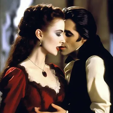 In the romantic movie, the rapacious vampire falls in love with a human girl.