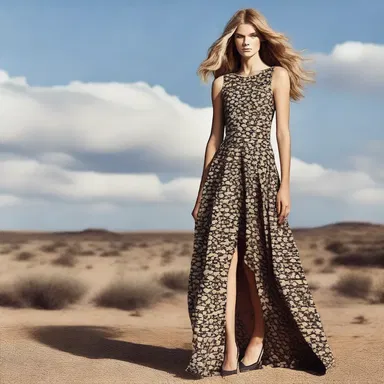 The rapacious lion pattern on this dress adds a wild and untamed element to the fashion collection.