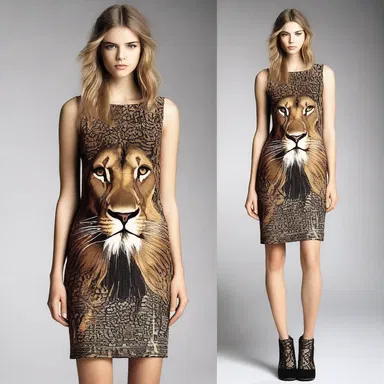 The rapacious lion pattern on this dress adds a wild and untamed element to the fashion collection.