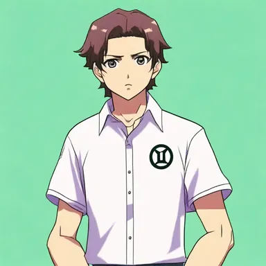 In the anime series, the character wore a shirt with the symbol of the Greek letter kappa.