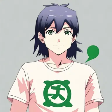 In the anime series, the character wore a shirt with the symbol of the Greek letter kappa.