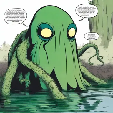 In the comic strip, the villain is portrayed as a pond-scum parasite with slimy tentacles.