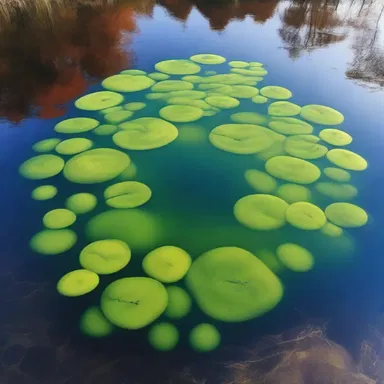 The artist created a mesmerizing painting of a pond-scum parasite floating on the surface of the water.