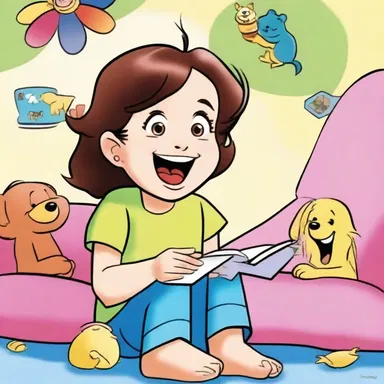 Even though she was unlettered, the child enjoyed watching colorful cartoons and laughing at their funny antics.