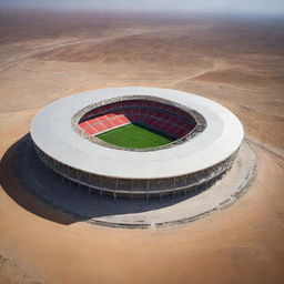 Spectacular football stadium, recognized as the best in the world, mysteriously located in the midst of a vast, desolate desert