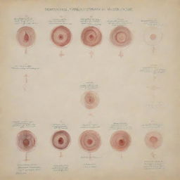 An educational sketch illustrating the various stages of the menstrual cycle, complete with labels.