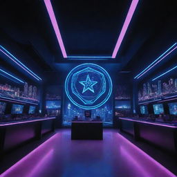 A high-tech, cyberpunk-style representation of the world's highest ranked football club, accentuated by neon lights and futuristic elements.