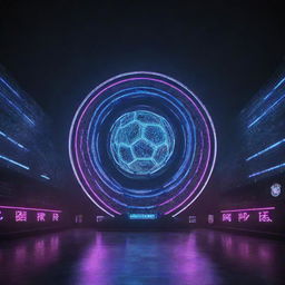 A high-tech, cyberpunk-style representation of the world's highest ranked football club, accentuated by neon lights and futuristic elements.