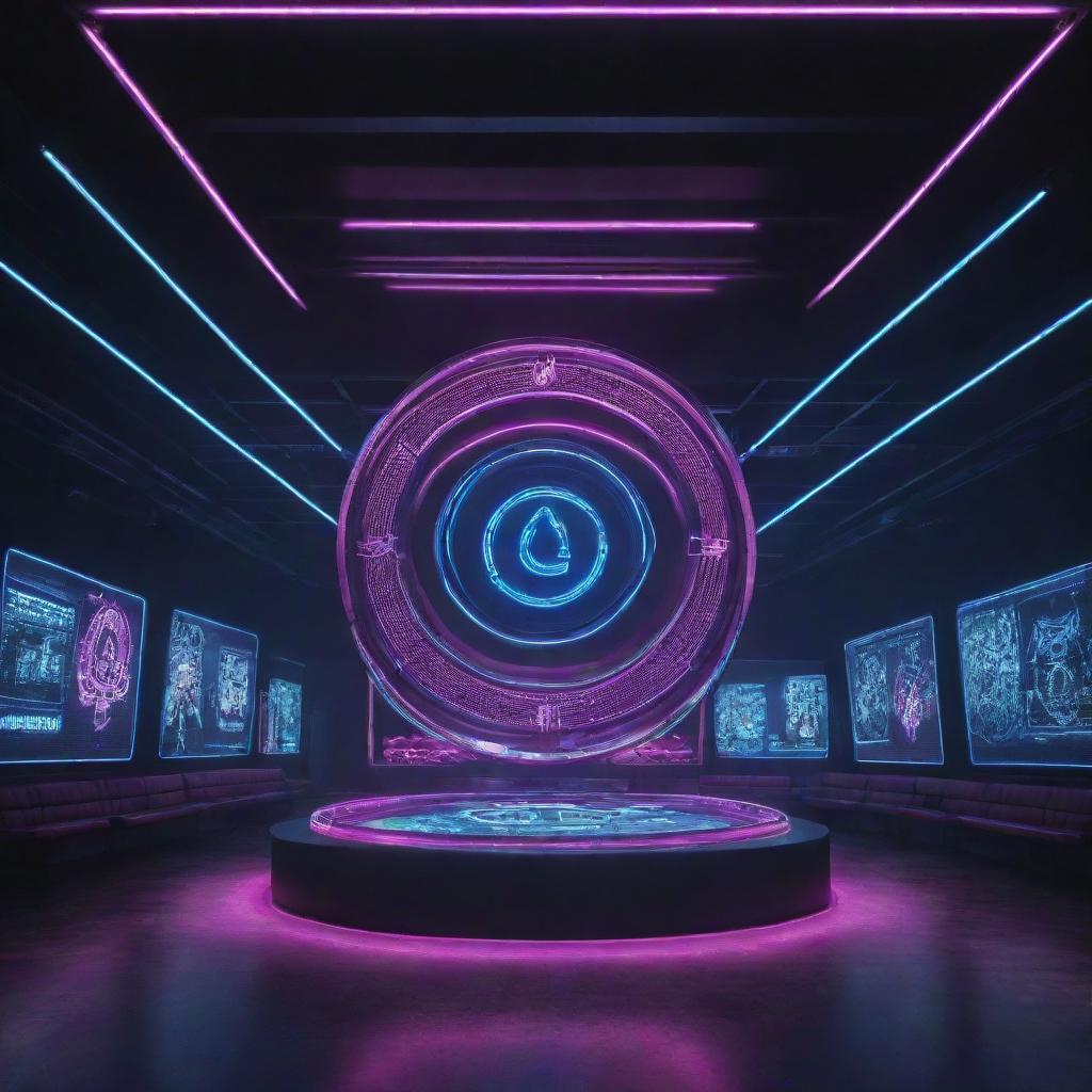 A high-tech, cyberpunk-style representation of the world's highest ranked football club, accentuated by neon lights and futuristic elements.