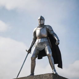 A male knight triumphantly standing despite being impaled by a sword