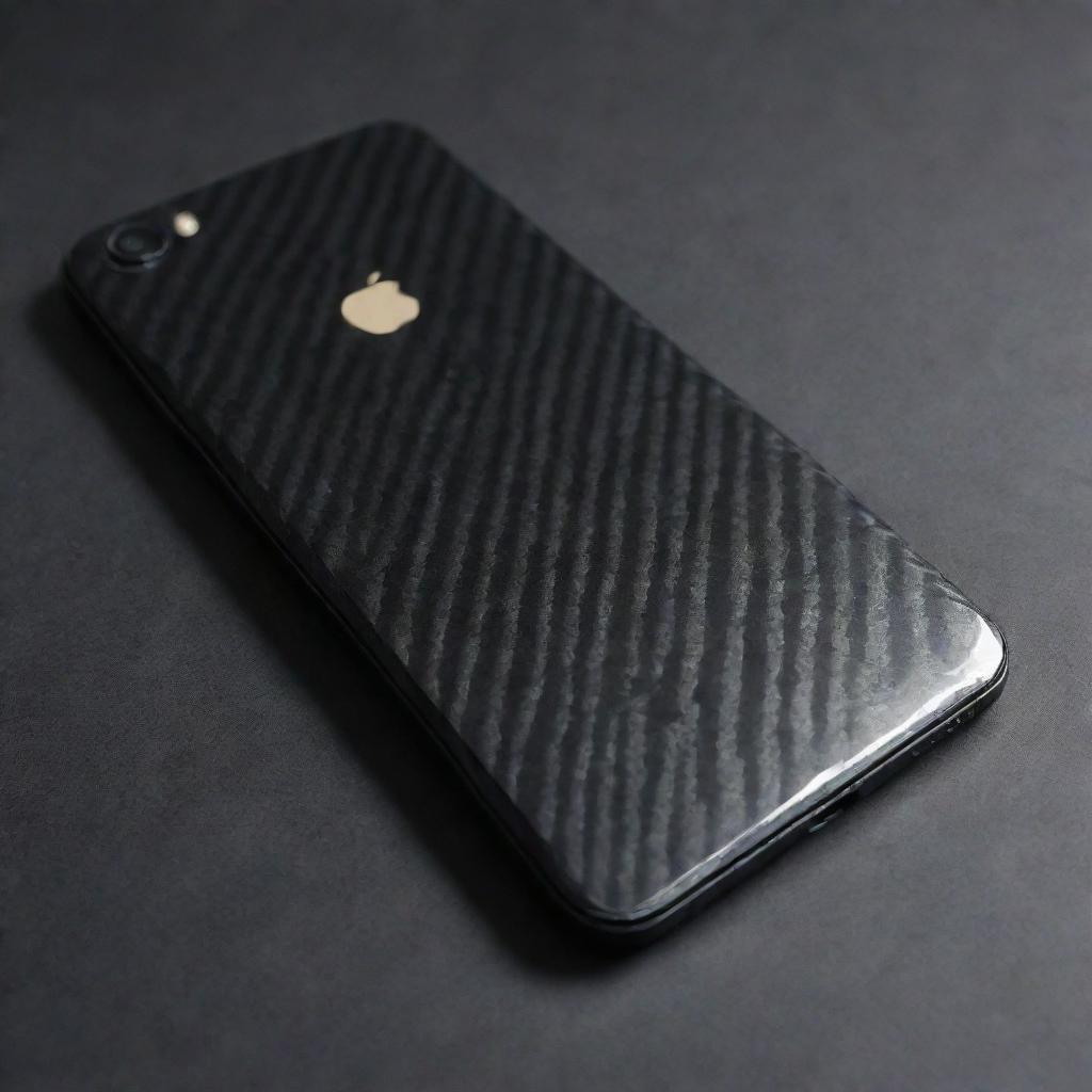 A broken mobile back transformed into a sleek black carbon fiber skin, reflecting resilience and upgrade