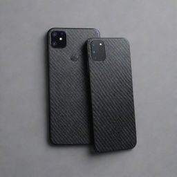 Split image showcasing a transformation from a broken mobile back to a sleek black carbon fiber skin