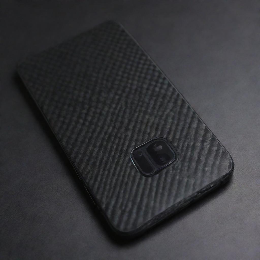 Split image showcasing a transformation from a broken mobile back to a sleek black carbon fiber skin