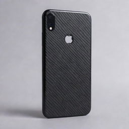 The image captures the transformation from a broken mobile back to a sleek black carbon fiber skin, all in one single frame