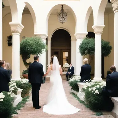 The couple exchanged vows in a beautiful courtyard adorned with a trefoil ornament, symbolizing their eternal love.