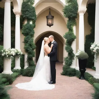 The couple exchanged vows in a beautiful courtyard adorned with a trefoil ornament, symbolizing their eternal love.