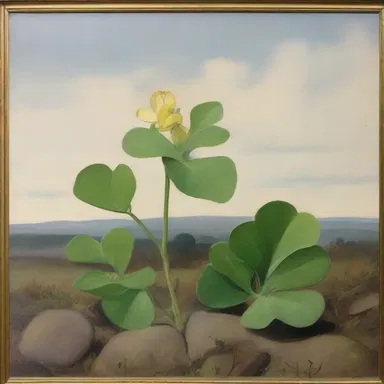 The painter included a detailed trefoil plant in the foreground of their landscape painting.