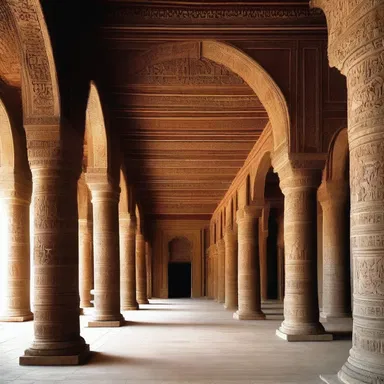The grand entrance hall of the palace was adorned with intricate reel carving on the walls and pillars.