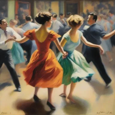 The artist's painting depicted a lively scene of dancers moving in rhythm to a reel playing in the background.