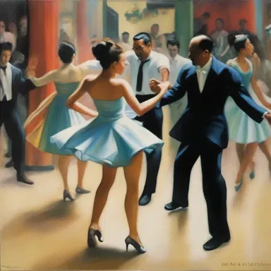 The artist's painting depicted a lively scene of dancers moving in rhythm to a reel playing in the background.
