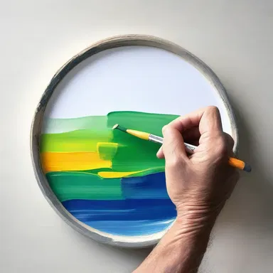 The painter carefully reeled the paintbrush back onto the reel, preparing to create another stroke.