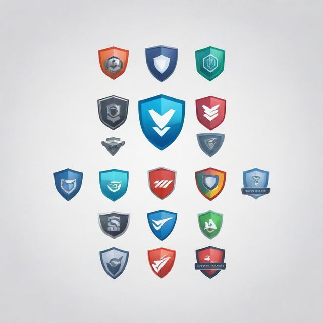 Generate some 20 distinct logos for a website named 'Cyber Shield', that exude modern style with light colored backgrounds.