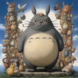 Totoro from Studio Ghibli, portrayed as a Greek god in majestic and ancient Greek attire, surrounded by conventional Greek mythology symbolism.