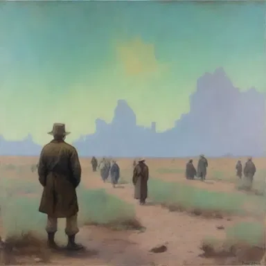 The painting conveyed an uncordial atmosphere with its cool colors and distant figures.