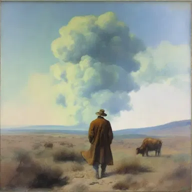 The painting conveyed an uncordial atmosphere with its cool colors and distant figures.
