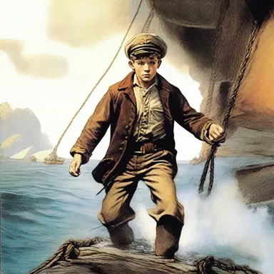 In the classic novel, the cabin boy embarked on a perilous journey alongside the heroic captain.