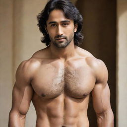 Indian actor Shaheer Sheikh as a muscular man, portrayed in natural lighting with sharp features and well-defined musculature