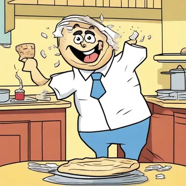 In the cartoon series, a character gets hit with a chunk of pie in the face.