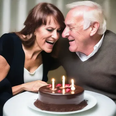 On their wedding anniversary, he surprised her with a chunk of chocolate cake.