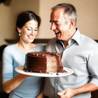 He surprised his partner with a chunk of their favorite chocolate cake, symbolizing their sweet and enduring love.
