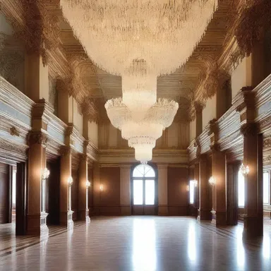 The exquisite chandelier illuminated the grand hall, reflecting light off the pearly white krill-like crystals.