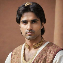 Harshad Chopda, an Indian actor, depicted as a Greek god with traditional attire and attributes