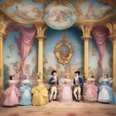 The cartoon show used a rococo backdrop for its characters, with exaggerated and whimsical decorations adorning the scene.