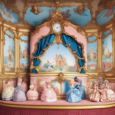 The cartoon show used a rococo backdrop for its characters, with exaggerated and whimsical decorations adorning the scene.
