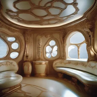 The rococo design elements in the spaceship interior gave it an otherworldly and futuristic feel in the science fiction movie.