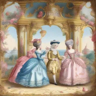 The exaggerated and whimsical rococo patterns in the background of the cartoon added a playful and exaggerated touch to the scene.