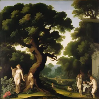 Many famous landscape paintings were created during the Renaissance period and depicted biblical scenes, such as Adam and Eve in the Garden of Eden.