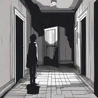 The protagonist moves through the dark and haunted house, feeling a sense of dread.