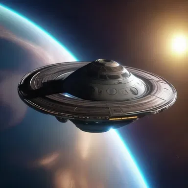 The spaceship moves through the galaxy at an incredible speed, exploring new planets and civilizations.