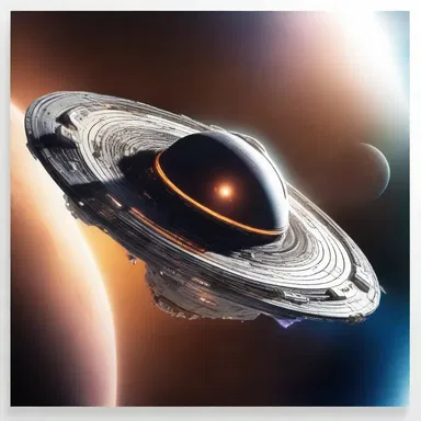 The spaceship moves through the galaxy at an incredible speed, exploring new planets and civilizations.