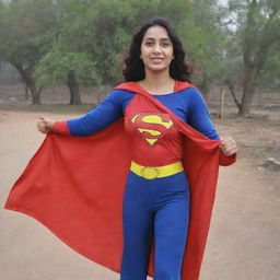 Superwoman proudly holding a Multan Matters flag in a heroic pose