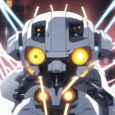 In the anime series, the robot's eyes glow brightly as its filaments heat up, creating a dramatic effect.